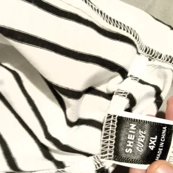 Shein Curve 4XL White / Navy Striped V-Neck 3/4 Sleeve Crochet Detail Halter Tie - Picture 5 of 6